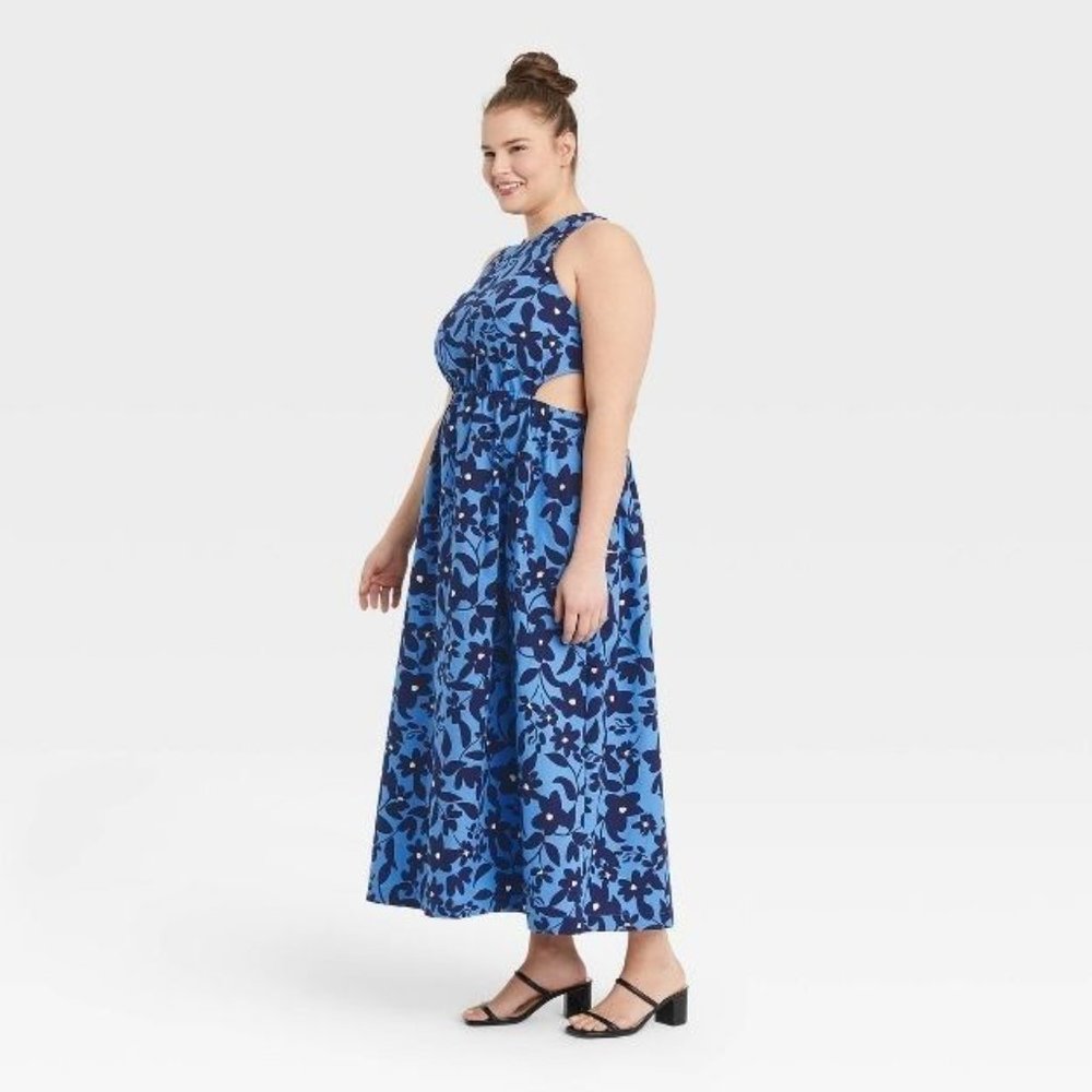 Who What Wear Women's Dress 3X Cut Out Sides Blue Floral Maxi Sleeveless New - Picture 3 of 9